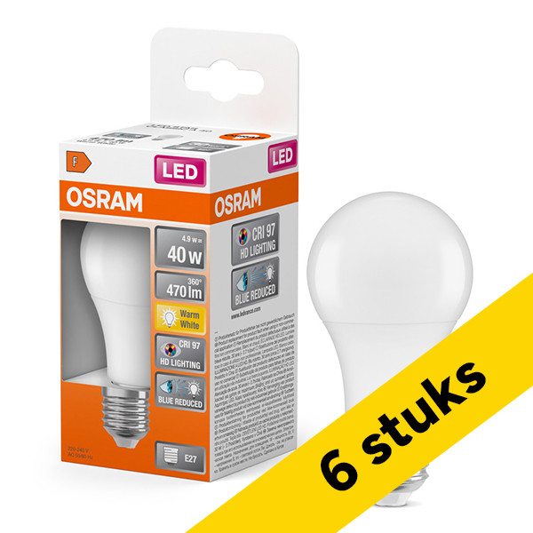 Aanbieding: 6x Osram LED lamp E27 | Peer A60 | Mat | 2700K | CRI 97 | 4.9W (40W) LOS02374 - 1