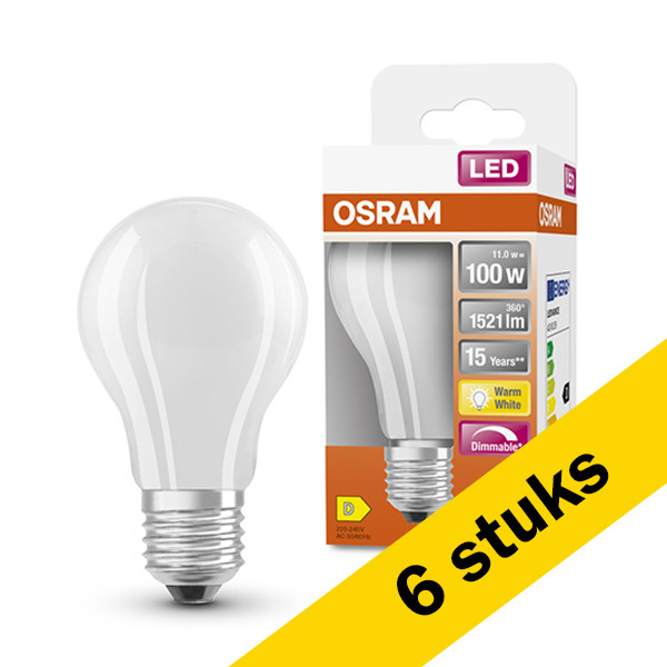 Osram Aanbieding: 6x Osram LED lamp E27 | Peer A60 | Mat | 2700K | Dimbaar | 11W (100W)  LOS00053 - 1