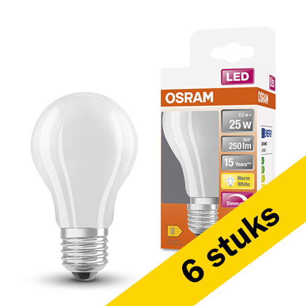 Osram Aanbieding: 6x Osram LED lamp E27 | Peer A60 | Mat | 2700K | Dimbaar | 2.2W (25W)  LOS00039 - 1