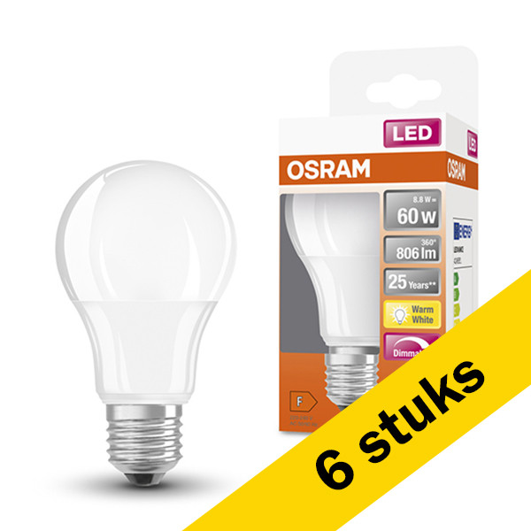 Osram Aanbieding: 6x Osram LED lamp E27 | Peer A60 | Mat | 2700K | Dimbaar | 8.8W (60W)  LOS00061 - 1