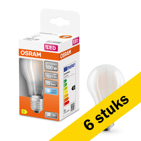 Aanbieding: 6x Osram LED lamp E27 | Peer A60 | Mat | 4000K | 11W (100W) LOS00105 - 1