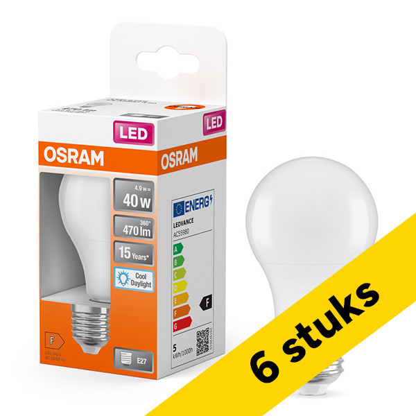 Aanbieding: 6x Osram LED lamp E27 | Peer A60 | Mat | 6500K | 4.9W (40W) LOS01148 - 1