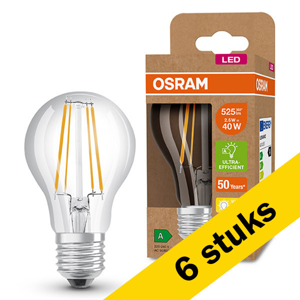 Aanbieding: 6x Osram LED lamp E27 | Peer A60 | Ultra Efficient | Filament | 3000K | 2.2W (40W) LOS00219 - 1