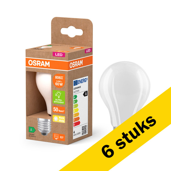 Aanbieding: 6x Osram LED lamp E27 | Peer A60 | Ultra Efficient | Mat | 2700K | 3.8W (60W) LOS00897 - 1