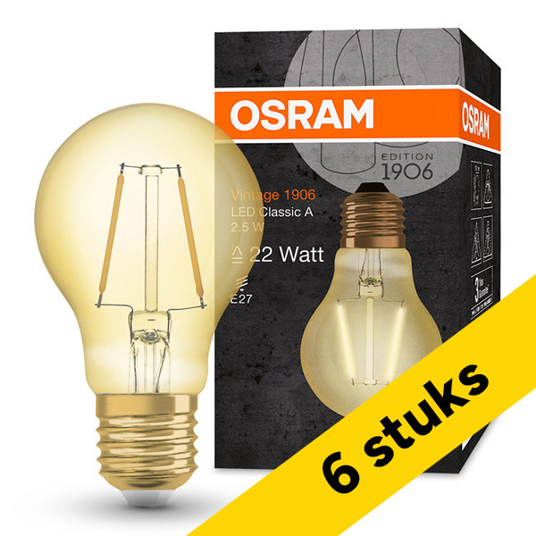 Aanbieding: 6x Osram LED lamp E27 | Peer A60 | Vintage 1906 | Filament | Goud | 2400K | 2.5W (22W) LOS01464 - 1