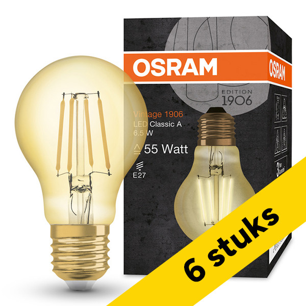 Aanbieding: 6x Osram LED lamp E27 | Peer A60 | Vintage 1906 | Filament | Goud | 2400K | 6.5W (50W) LOS01468 - 1