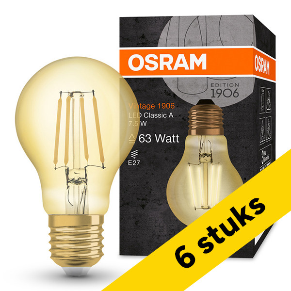 Aanbieding: 6x Osram LED lamp E27 | Peer A60 | Vintage 1906 | Filament | Goud | 2400K | 7.5W (63W) LOS01470 - 1