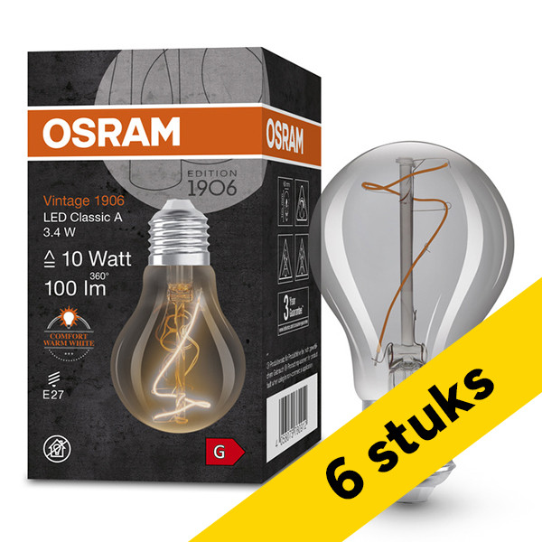 Aanbieding: 6x Osram LED lamp E27 | Peer A60 | Vintage 1906 | Filament | Smoke | 1800K | 3.4W (10W) LOS01458 - 1