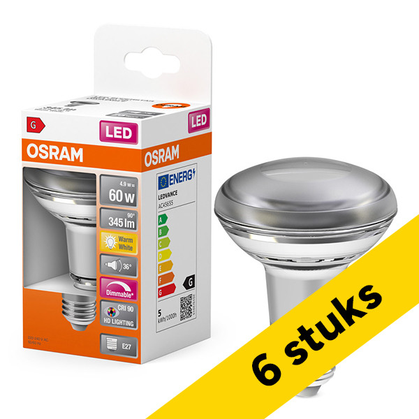 Osram Aanbieding: 6x Osram LED lamp E27 | Reflector R63 | 2700K | Dimbaar | 4.9W (60W)  LOS01352 - 1