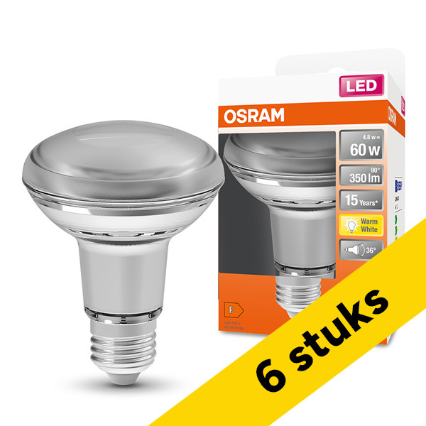 Aanbieding: 6x Osram LED lamp E27 | Reflector R80 | 2700K | 4.8W (60W) LOS01372 - 1
