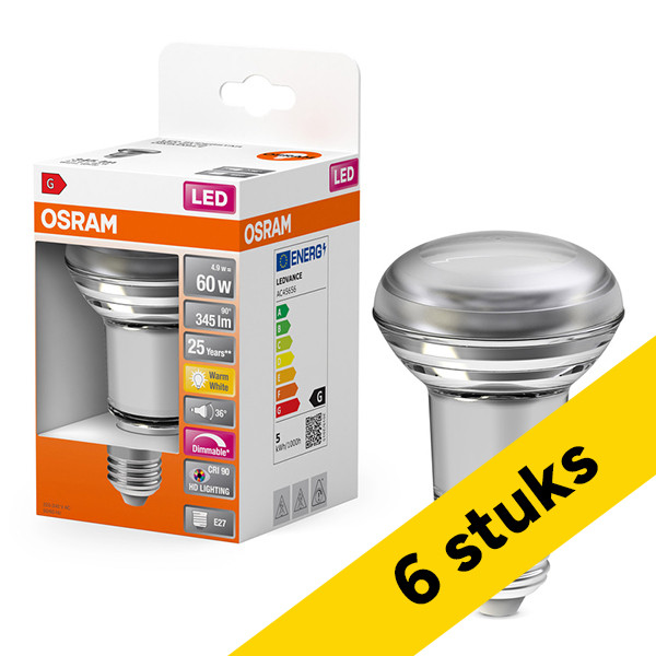 Osram Aanbieding: 6x Osram LED lamp E27 | Reflector R80 | 2700K | Dimbaar | 4.9W (60W)  LOS01354 - 1