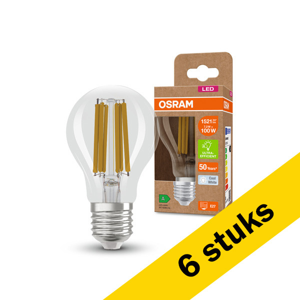 Aanbieding: 6x Osram LED lamp E27 | UltraEfficient | Peer A60 | Filament | 4000K | 7.2W (100W) LOS00915 - 1