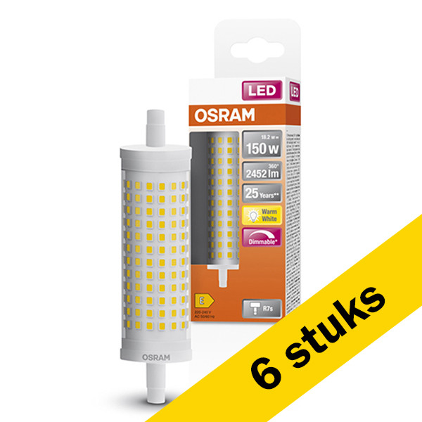 Aanbieding: 6x Osram R7S LED lamp | Staaflamp | 118mm | 2700K | Dimbaar | 18.2W (150W) LOS00351 - 1