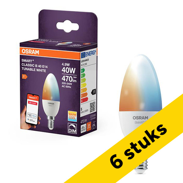 Aanbieding: 6x Osram Slimme E14 led lamp | Kaars B40 | Mat | 2700-6500K | Zigbee | 4.9W (40W) LOS01958 - 1