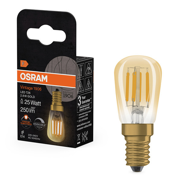 Osram LED lamp E14 | Buis T26 | Vintage 1906 | Filament | Goud | 2200K | Dimbaar | 2.8W (25W) LOS02561 - 1