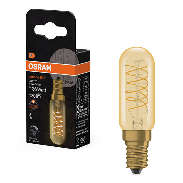 Osram LED lamp E14 | Buis T26 | Vintage 1906 | Filament | Goud | 2200K | Dimbaar | 4.8W (36W) LOS02565 - 1