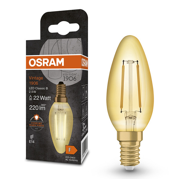 Osram LED lamp E14 | Kaars B35 | Vintage 1906 | Filament | Goud | 2400K | 2.5W (22W)  LOS01473 - 1