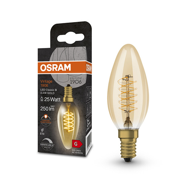Osram LED lamp E14 | Kaars B35 | Vintage 1906 Spiral | Goud | 2200K | Dimbaar | 3.4W (25W)  LOS00483 - 1