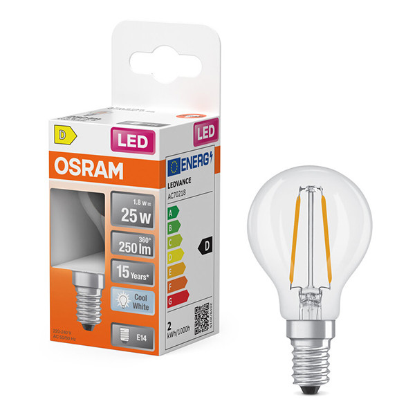 Osram LED lamp E14 | Kogel P45 | Filament | Helder | 4000K | 1.8W (25W) LOS02164 - 1