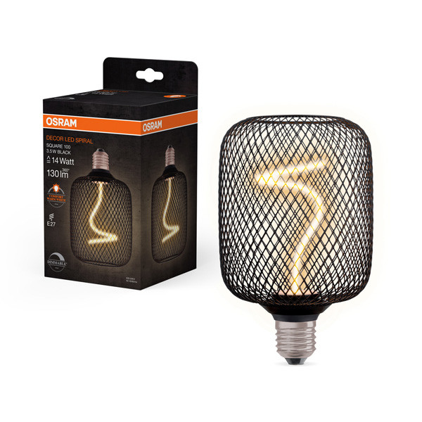 Osram LED lamp E27 | Decor Spiral | Square 100 | Zwart | 1800K | Dimbaar | 3.5W (14W) LOS00806 - 1