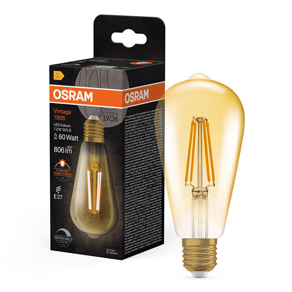 Osram LED lamp E27 | Edison ST64 | Vintage 1906 | Filament | Goud | 2400K | Dimbaar | 7.2W (60W) LOS02533 - 1