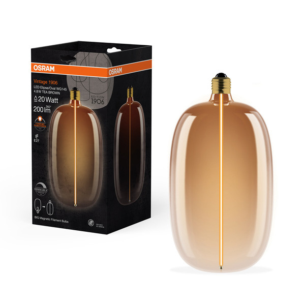 Osram LED lamp E27 | Ellips | Vintage 1906 Magnetic | Bruin | 1800K | Dimbaar | 4.8W (20W)  LOS00812 - 1
