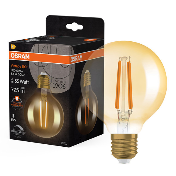 Osram LED lamp E27 | Globe G95 | Vintage 1906 | Filament | Goud | 2400K | Dimbaar | 6.5W (55W) LOS02529 - 1