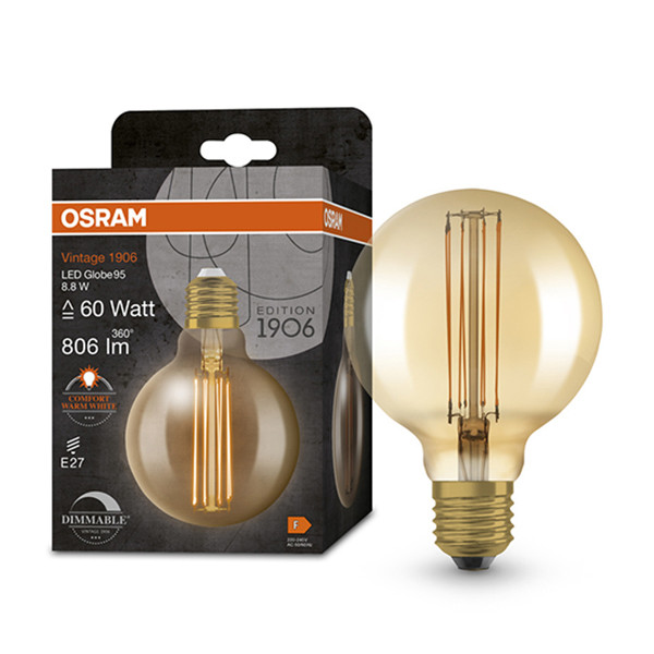 Osram LED lamp E27 | Globe G95 | Vintage 1906 | Goud | 2200K | Dimbaar | 8.8W (60W)  LOS00519 - 1
