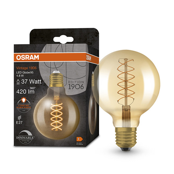 Osram LED lamp E27 | Globe G95 | Vintage 1906 Spiral | Goud | 2200K | Dimbaar | 4.8W (37W)  LOS00497 - 1