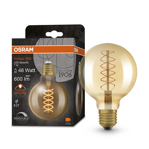 Osram LED lamp E27 | Globe G95 | Vintage 1906 Spiral | Goud | 2200K | Dimbaar | 7W (48W)  LOS00499 - 1
