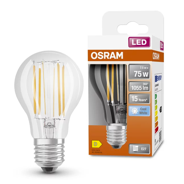 Osram LED E27 | Peer A60 | Filament | Helder | 4000K | (75W) Osram 123led.nl