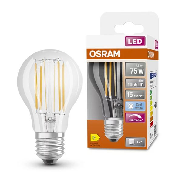 Osram LED lamp E27 | Peer A60 | Filament | Helder | Dimbaar | 4000K | 7.5W (75W)  LOS00032 - 1