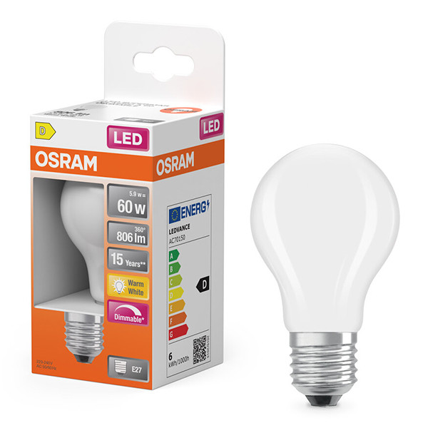 Osram LED lamp E27 | Peer A60 | Mat | 2700K | Dimbaar | 5.9W (60W) LOS01815 - 1
