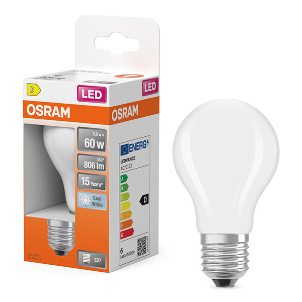Osram LED lamp E27 | Peer A60 | Mat | 4000K | 5.9W (60W) LOS01841 - 1