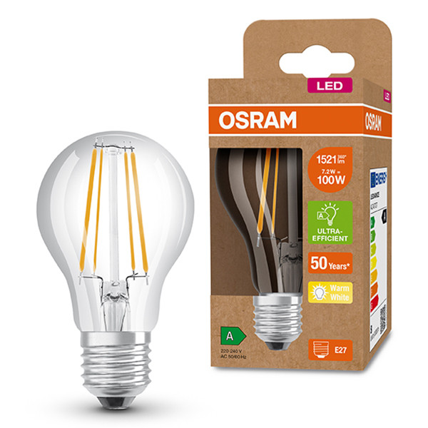 Osram LED lamp E27 | Peer A60 | Ultra Efficient | Filament | 3000K | 7.2W (100W)  LOS00224 - 1