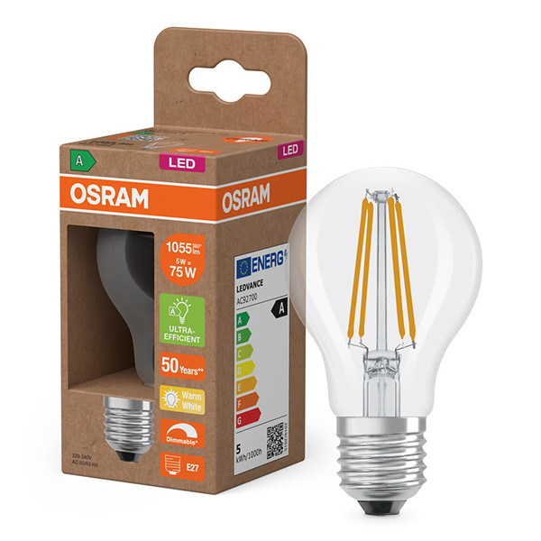 Osram LED lamp E27 | Peer A60 | Ultra Efficient | Filament | Helder | 2700K | Dimbaar | 5W (75W) LOS02445 - 1