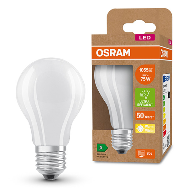 Osram LED lamp E27 | Peer A60 | Ultra Efficient | Mat | 3000K | 5W (75W)  LOS00230 - 1