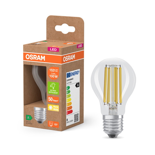 Osram LED lamp E27 | UltraEfficient | Peer A60 | Filament | 2700K | 7.2W (100W) LOS00910 - 1