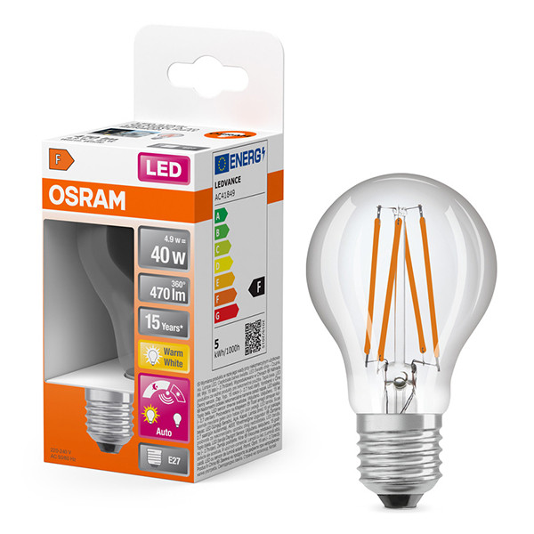 Osram LED lamp E27 met sensor | Dag/Nacht sensor | Peer A60 | Filament | 2700K | 4.9W (40W) LOS01663 - 1