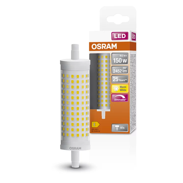Osram R7S LED lamp | Staaflamp | 118mm | 2700K | Dimbaar | 18.2W (150W)  LOS00350 - 1