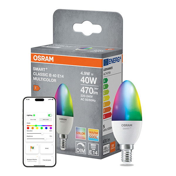 Osram Smart lamp E14 | Kaars B40 | Mat | RGB + 2700-6500K | Matter over WiFi | 4.9W (40W) LOS02361 - 1