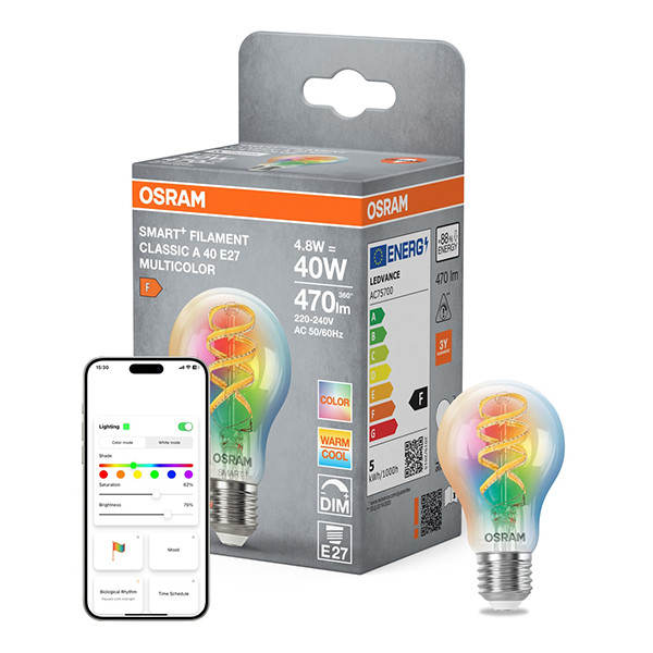 Osram Smart lamp E27 | Peer A60 | Helder | RGB + 2700-6500K | Matter over WiFi | 4.8W (40W) LOS02349 - 1