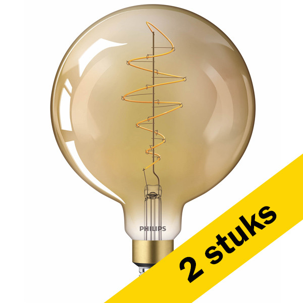 Aanbieding: 2x Philips LED lamp E27 | Globe G200 | Vintage | Goud | 1800K | Dimbaar | 7W (40W) LPH02652 - 1