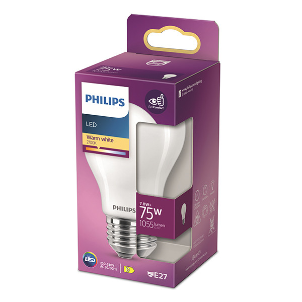 Aanbieding: 2x Philips LED lamp E27 | Peer A60 | Mat | 2700K | 7.8W (75W) LPH04264 - 3