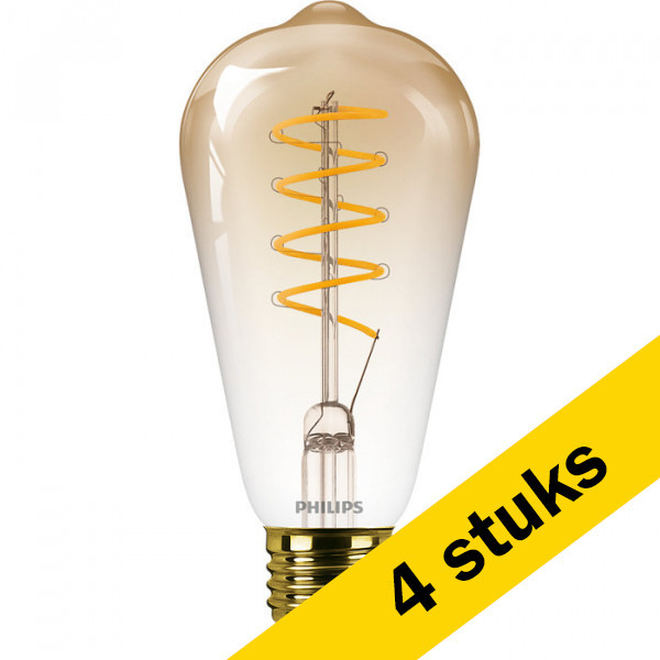 Philips Aanbieding: 4x Philips LED lamp E27 | Edison ST64 | Vintage | Goud | 1800K | Dimbaar | 4.5W (25W)  LPH02253 - 1