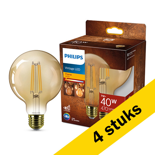 Aanbieding: 4x Philips LED lamp E27 | Globe G95 | Filament | Goud | 1800K | 7W (40W) LPH03249 - 1