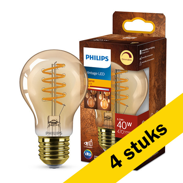 Philips Aanbieding: 4x Philips LED lamp E27 | Peer A60 | Filament | Goud | 2200K | Dimbaar | 5.5W (40W)  LPH03295 - 1