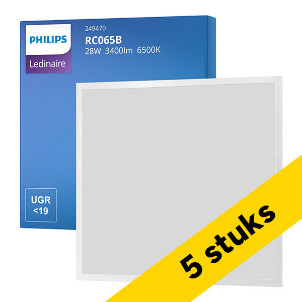 Aanbieding: 5x Philips led paneel 60x60 cm | Ledinaire | 6500K | Koud Wit (865) | UGR<19 | 3400 lumen | 28W LPH03684 - 1
