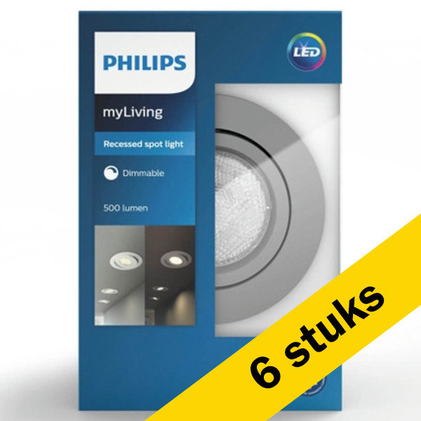 Philips Aanbieding: 6x Philips Casement Inbouwspot | 2700K | Ø 9cm | Grijs | Dimbaar | 4.5W  LPH03073 - 1