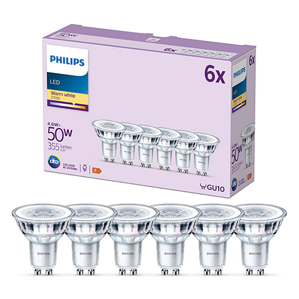 Aanbieding: 6x Philips GU10 LED spot | 2700K | 4.6W (50W) LPH03038 - 1